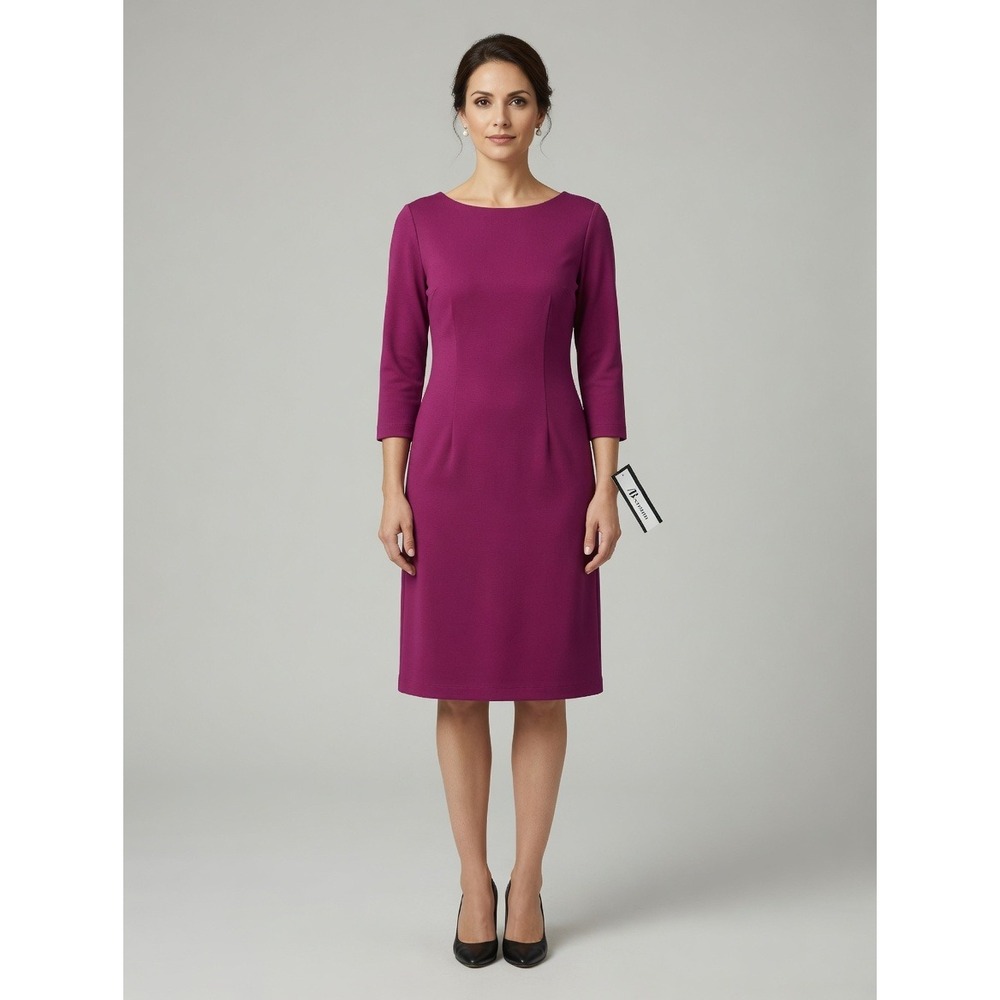 AB Studio Magenta Sheath Dress Boat Neck 2 Classic Office‎ Wedding Guest Work